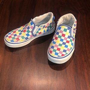 Vans girl checkered multi colored sneaker, Sz. 12.5